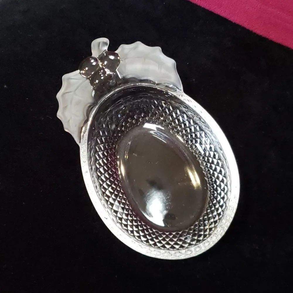 Small Crystal Cut Glass Holly Berries Candy Dish
